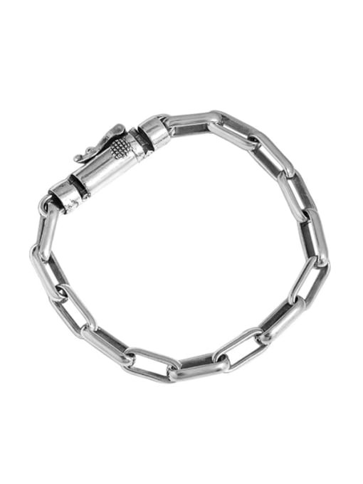 Retro silver [18cm] 925 Sterling Silver Geometric Chain Vintage Link Bracelet